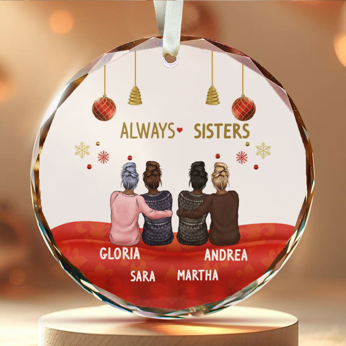 Personalized Best Friends Christmas Glass Ornament - Always Besties